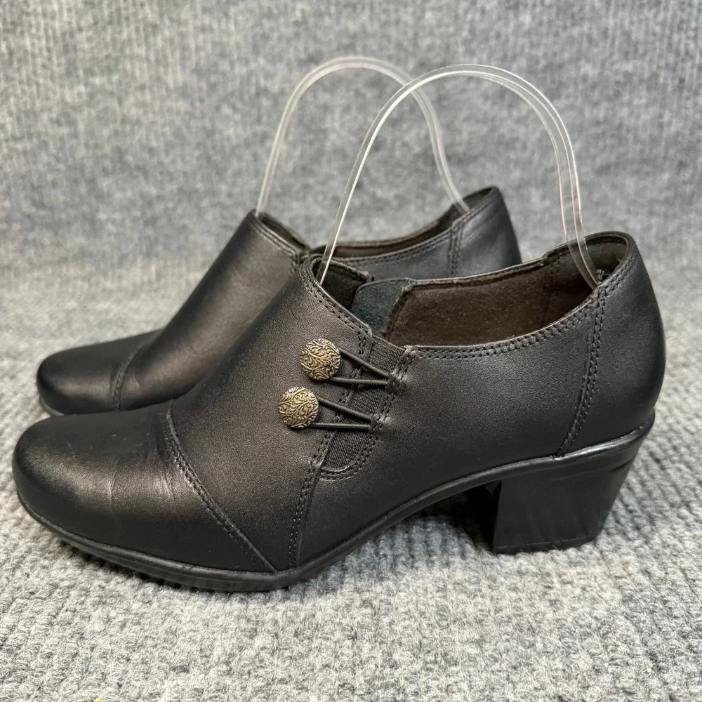 Clarks Emslie Collection Booties Women 7.5 Black Leather Zip Ornate Comfort